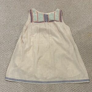 sofrito Elegant Beige and Blue Embroidered Sleeveless Dress